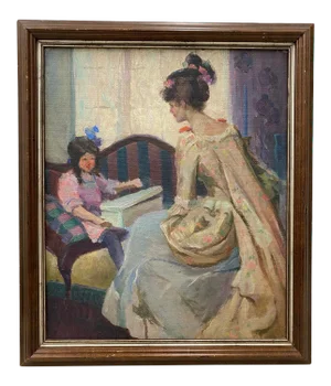 Henry Charles Hannig "Mother and Daughter" Original Oil Painting C.1930
