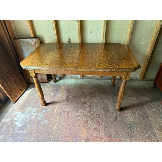 Farmhouse Vintage Solid Oak Wood Dining Table With Leaves For Sale - Image 3 of 13