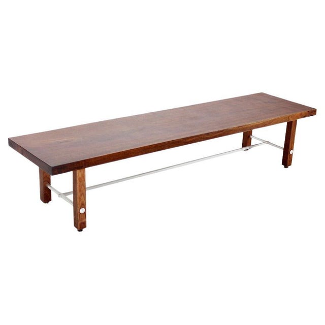 Mid-Century Modern 6 ' Long Solid Walnut Top Coffee Table or Bench on Solid Legs Aluminum Stretcher For Sale - Image 3 of 8
