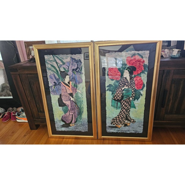 Mikulas Kravjansky “Flowers of the Orient” Signed Limited Edition Collograph Prints, Pair For Sale - Image 10 of 18