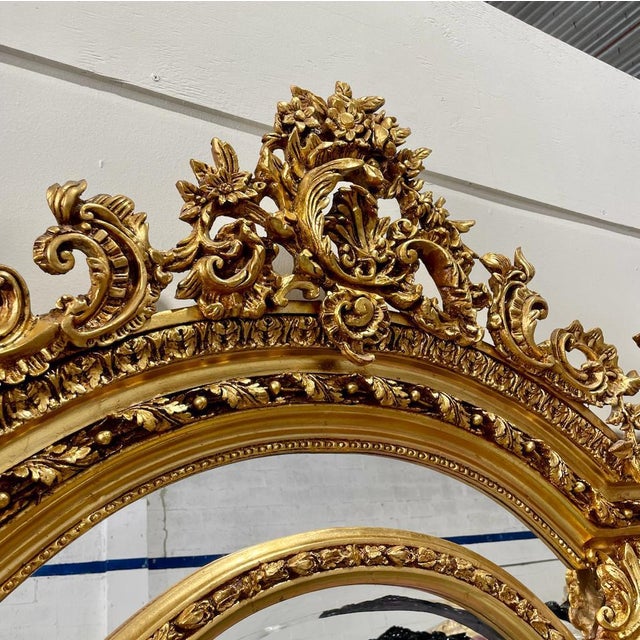 Glass Baroque Style Full-Length Mirror With Gold Leaf Detailing For Sale - Image 7 of 9