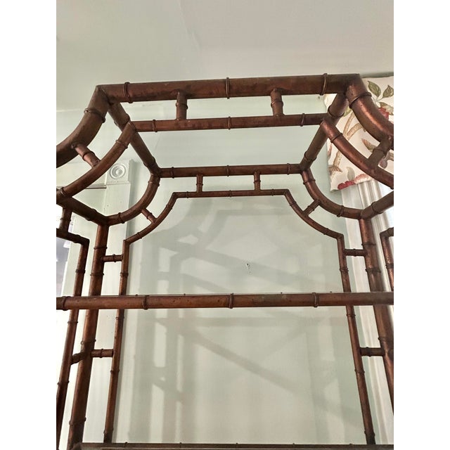 Vintage Hollywood Regency Chinoiserie Metal Faux Bamboo Pagoda Etagere For Sale In New Orleans - Image 6 of 11