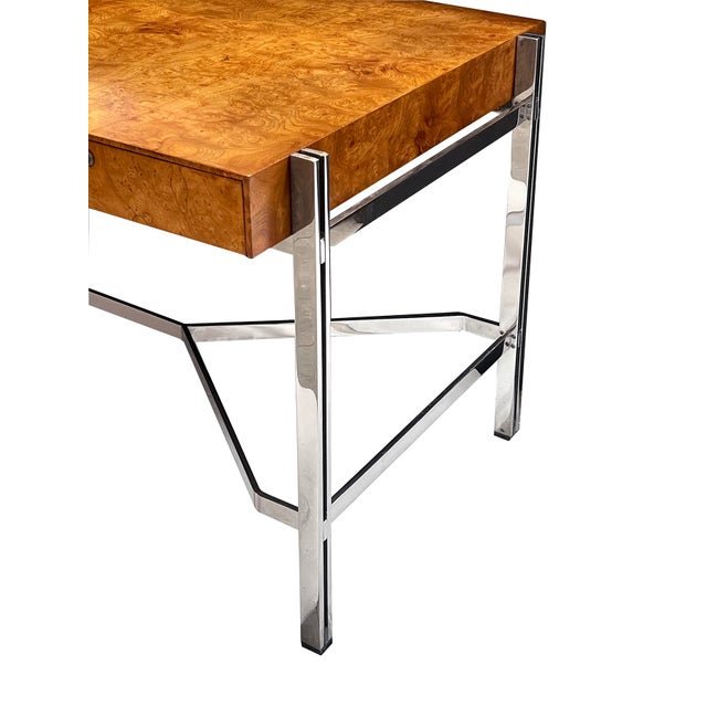 Jack Freidin for Pace Collection Chrome and Burl Veneer 4-Drawer Writing Desk For Sale In San Francisco - Image 6 of 8