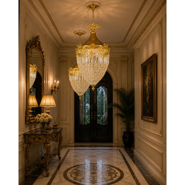 1980 French Louis XVI Gold Bronze Crystal Lanterns Pair For Sale - Image 11 of 12