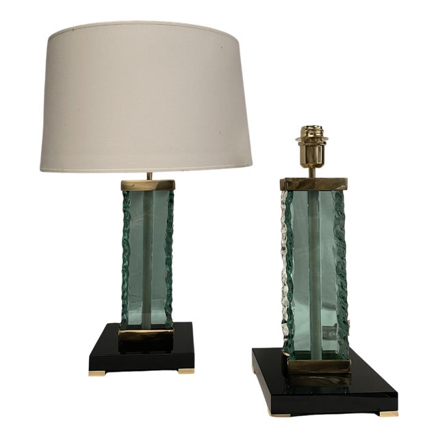 Glass Table Lamps attributed to Fontana Arte, 1980s, Set of 2 For Sale