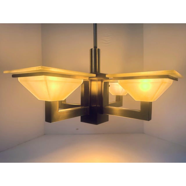 Metal Early 21st Century 5-Light Postmodern Mission Style Chandelier in Brushed Nickel Finish For Sale - Image 7 of 10