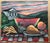 1989 pop art Southern still-life pastel on paper with a pear, a peach, a peanut and Greek revival mansion. Signed "Mr and...