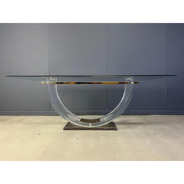 1970s Vintage Acrylic Glass and Brass Dining Table, 1970s For Sale - Image 5 of 13