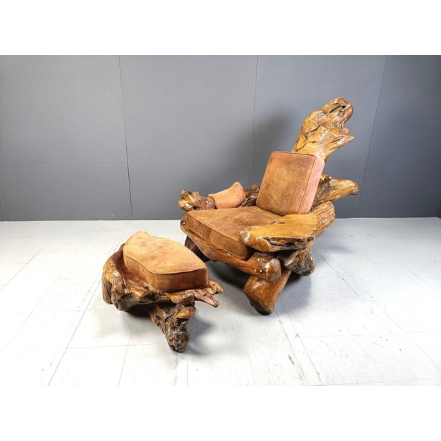 Brown Olive Wood Lounge Chair, 1960s For Sale - Image 8 of 10