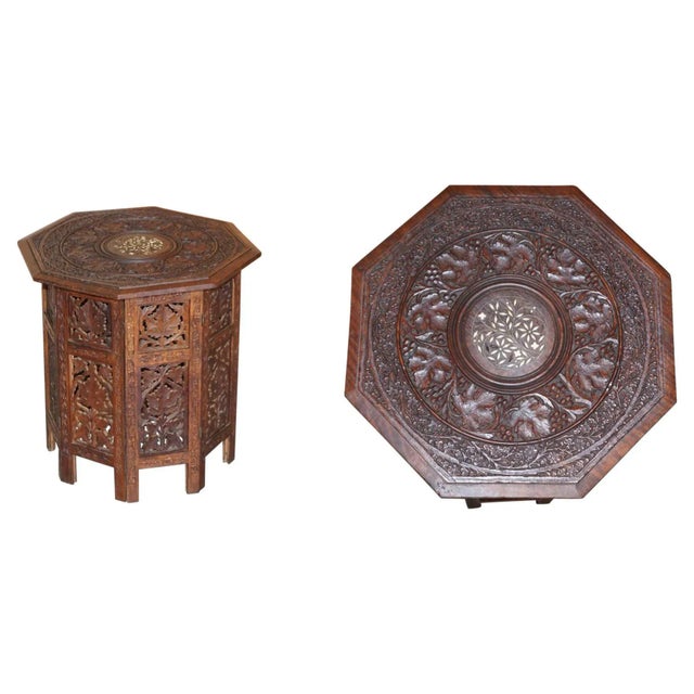 Antique Hand Carved Hardwood Octagonal Side Table For Sale - Image 10 of 10