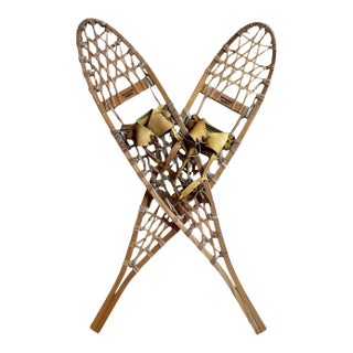 Mid 20th Century Vermont Tubbs Rawhide Leather Snowshoes Wall Decor For Sale
