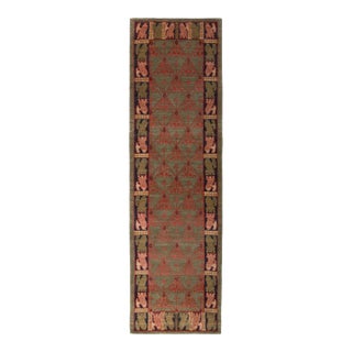 Classic European-Style Runner Green Red Custom Rug Pattern by Rug & Kilim For Sale