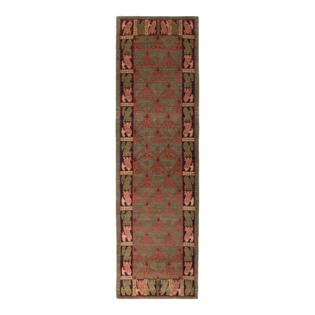 Classic European-Style Runner Green Red Custom Rug Pattern by Rug & Kilim For Sale