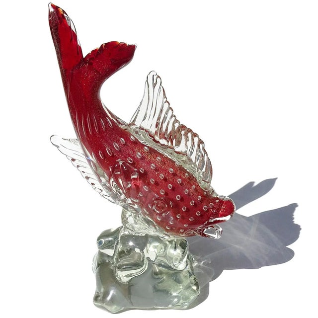 Vintage Murano Red Gold Flecks Bubbles Sommerso Italian Art Glass Fish Figure Sculpture, Mid-Century Era For Sale In Orlando - Image 6 of 8