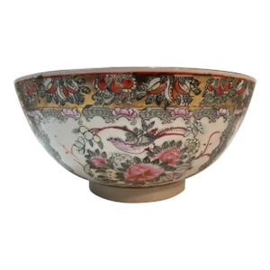 Vintage Hand Painted Porcelain Rose Medallion Bowl