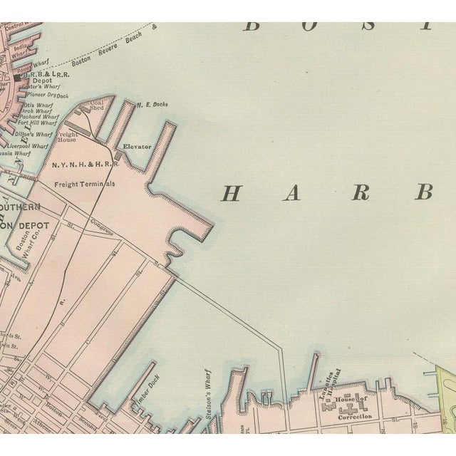 Antique Map of Boston with Harbor and Environs Inset from Rand McNally, 1899 For Sale - Image 3 of 12