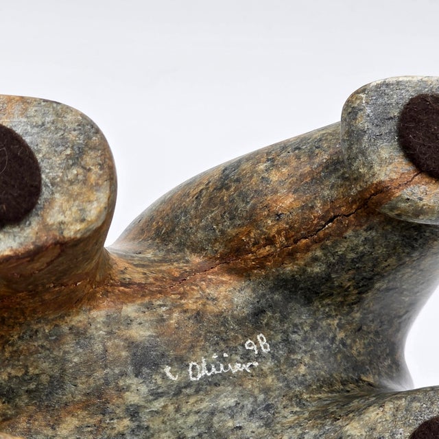 Christopher Olivier Signed Carved Stone Bear Sculpture, 1998 For Sale - Image 9 of 10