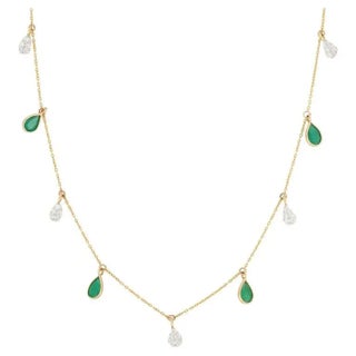 18k Gold Green Charm Necklace With Natural 1.9ct Emeralds & Diamonds For Sale