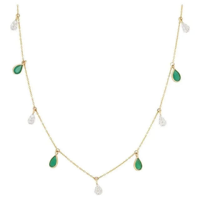 18k Gold Green Charm Necklace With Natural 1.9ct Emeralds & Diamonds For Sale