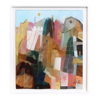 Saguaro - Framed Earth Tones Original Southwest Landscape Abstract Acrylic Painting on Canvas by Maria C. Bernhardsson For Sale
