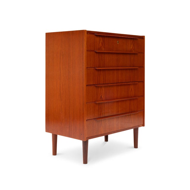 Mid-Century Modern Vintage Danish Mid-Century Six-Drawer Teak Tallboy Dresser 1960s For Sale - Image 3 of 7