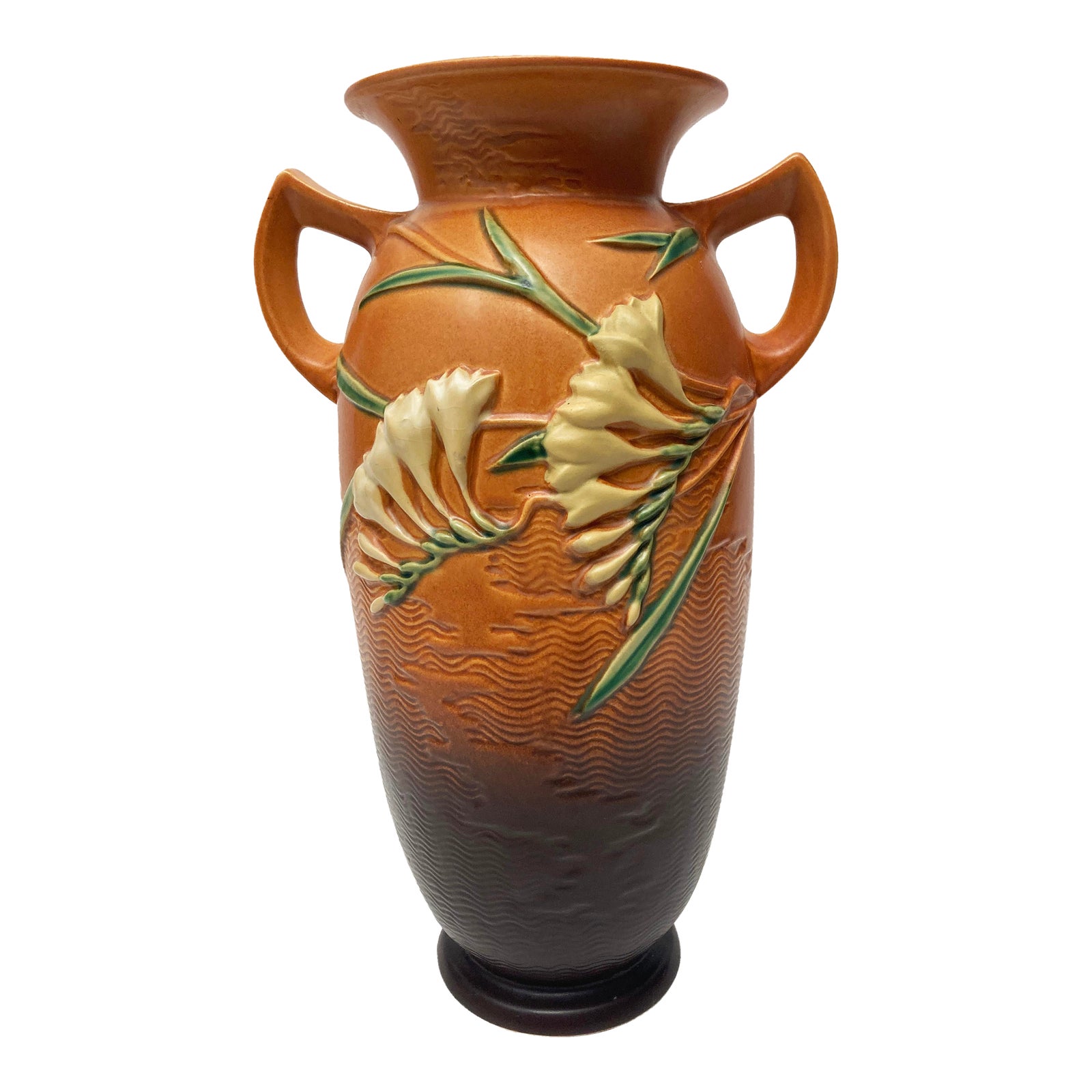 Roseville Pottery 12815, 1945 Freesia Orange Floor Vase Chairish