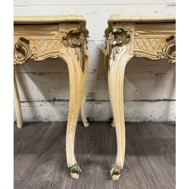 Early 20th Century Vintage Italian Louis XV Style Marble Top End Tables - Pair For Sale - Image 5 of 16