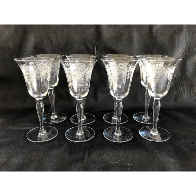 Vintage Clear Etched Floral Design Sherry Glasses S/8 For Sale In New York - Image 6 of 7