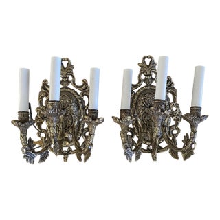 Antique French Rocco Triple-Arm Electric Wall Sconces in the Highly Sought After Baroque - a Pair For Sale