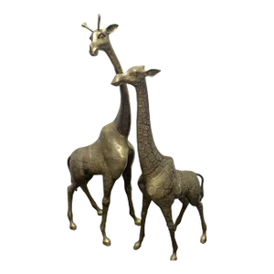 Large Pair of Vintage Elegant Statuesque Brass Giraffe Statues 1970’s