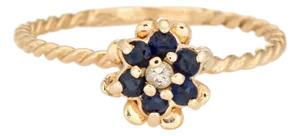Sapphire Diamond Tulip Ring Sz 5.5 Vintage 14k Yellow Gold Stacking Band Jewelry