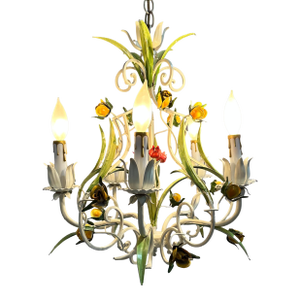 Vintage Yellow Rose Tole Chandelier