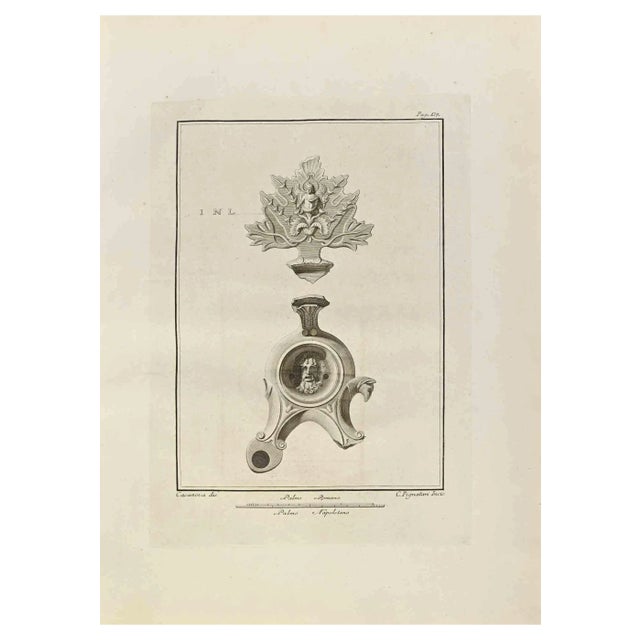 Carlo Pignatari, Silvanus Roman God on Oil Lamp, Etching, 18th Century For Sale