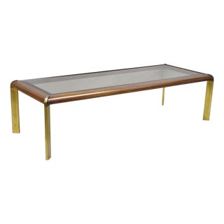 Vintage Lane Mid Century Modern Sculpted Brass Metal Wood Glass Top Coffee Table For Sale
