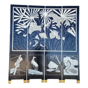 1960s Art Deco Style Room Divider Screen With Wildlife and Jungle Scene