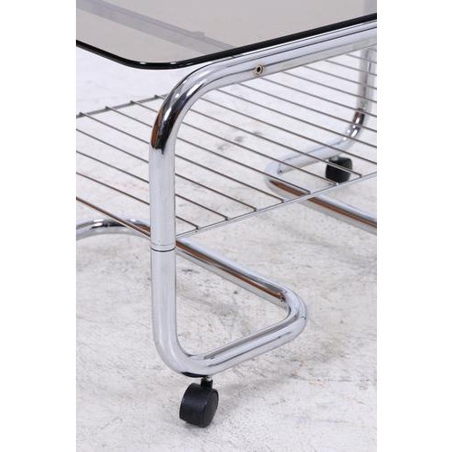 Mid-Century Serving Trolley with Chrome Frame and Glass Top, 1970s For Sale - Image 9 of 13
