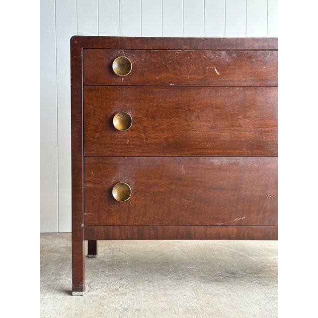 Vintage Norman Bel Geddes for Simmons Steel Chest of Drawers With Brass Pulls, C. 1930s For Sale In Greensboro - Image 6 of 18