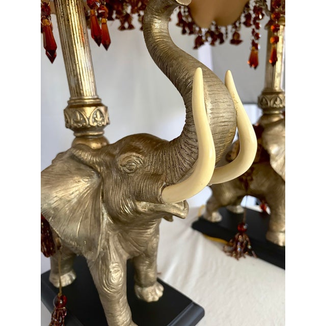 Pair of Vintage Elephant Table Lamps With Original Pagoda Shades - Attributed to Mark Roberts For Sale In Greensboro - Image 6 of 8