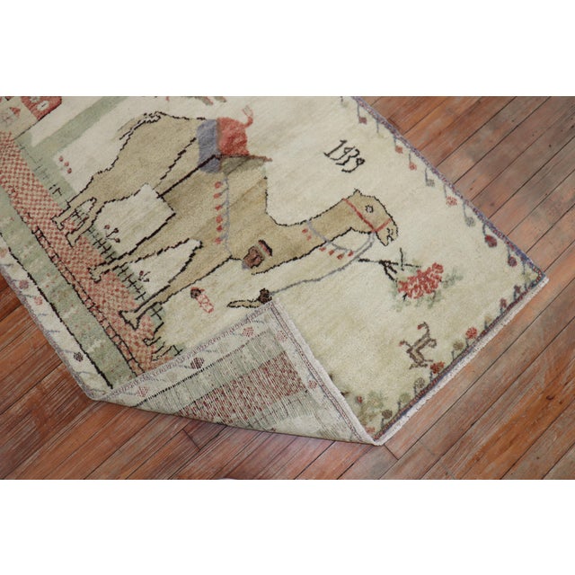 Ivory Vintage Zabihi Collection Camel Donkey Turkish Kula Pictorial Scatter Size Rug - 3'2" x 4'8" For Sale - Image 8 of 8
