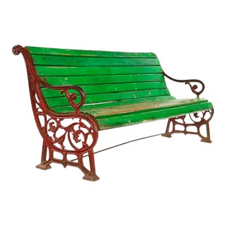 Bench in Wood and Cast Iron with Green Patina, 1940s For Sale