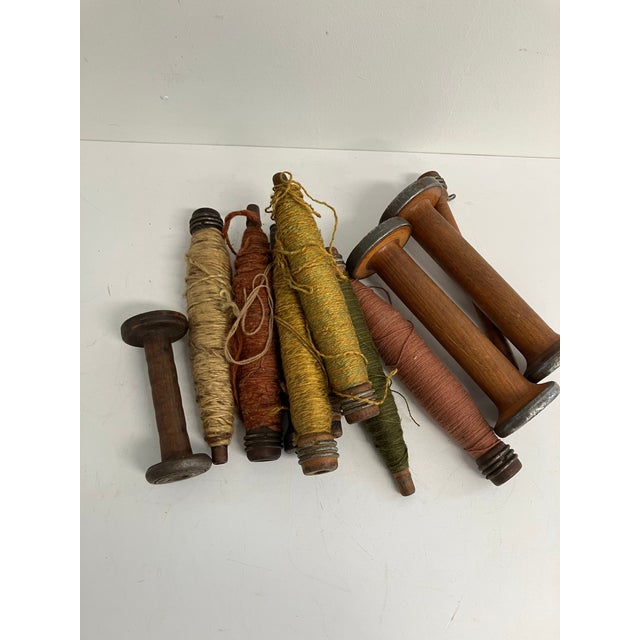Antique Wooden Textile Bobbins With Original Thread – Group of 10 For Sale - Image 13 of 14