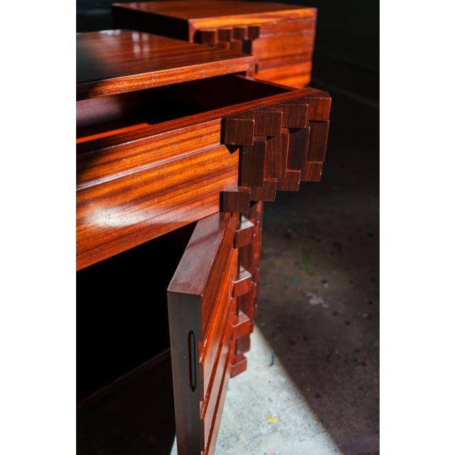 Wood Diamante Night Cabinets in Mahogany, 1970s, Set of 2 For Sale - Image 7 of 10