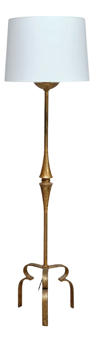 Modern French Sculptural Gilded Wrought Iron Three-Legged Floor Lamp, 1940s