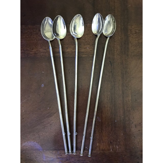 Sterling Silver Faux Bamboo Straw Spoons Set of 5 Chairish