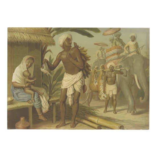 Leutemann, India Tiger Hunt Scene, 1890s-1910s, Chromolithograph For Sale