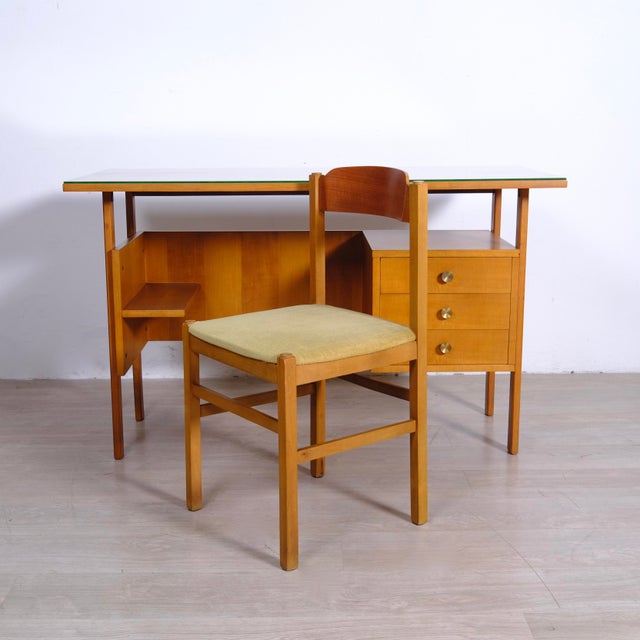 Mid-Century Modern Italian Desk and Chair Set, 1950s, Set of 2 For Sale - Image 4 of 18