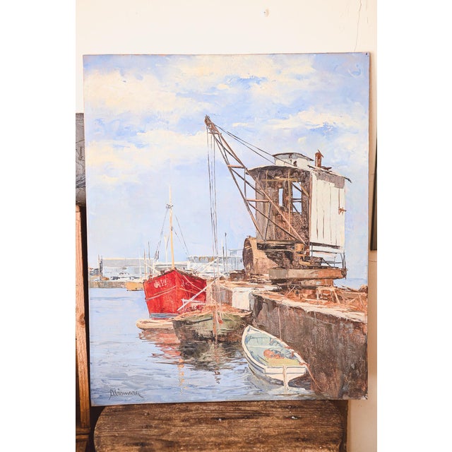 Painting of the port of Las Palmas. Oil on panel. Signed by A. Vismara, famous Italian painter. Measures 40 x 50 cm. This...
