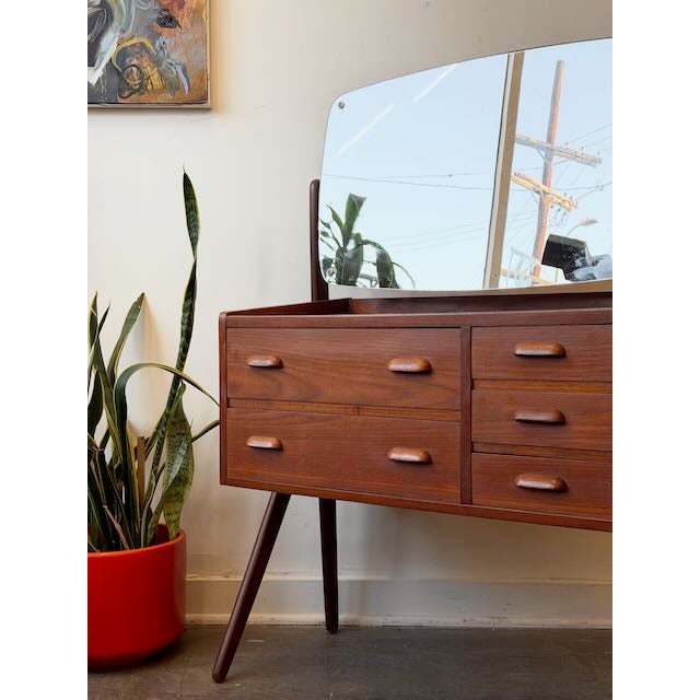1960's Danish Modern Teak Compact Vanity & Mirror For Sale - Image 9 of 11