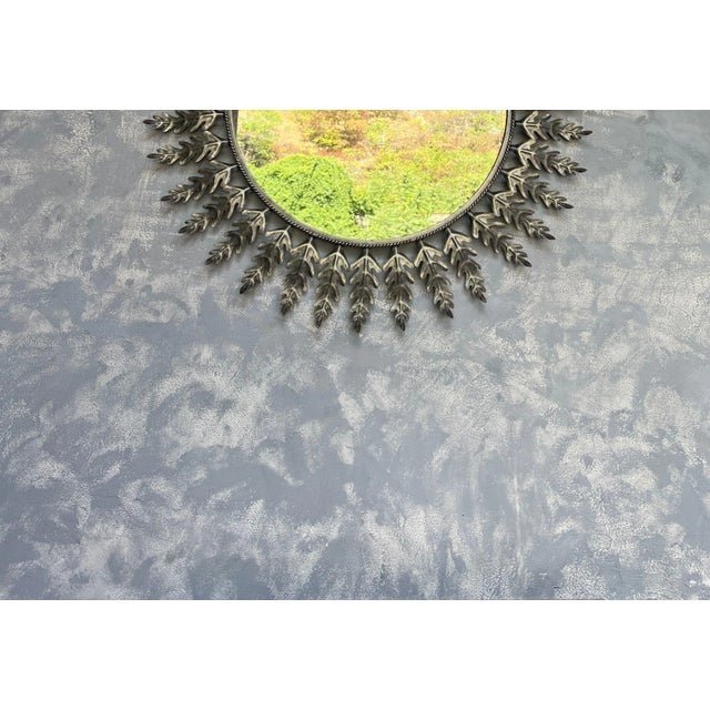 Spanish Spanish Round Silvered Metal Sunburst Mirror For Sale - Image 3 of 10