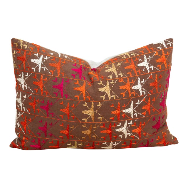Barnala Embroidery, Antique Phulkari Lumbar Pillow Cover For Sale